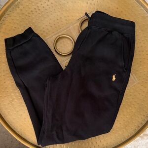 Ralph Lauren Black Jogger Sweatpants with Gold Pony Embroidery